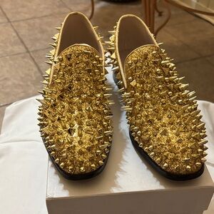 Gold Spiked Loafers